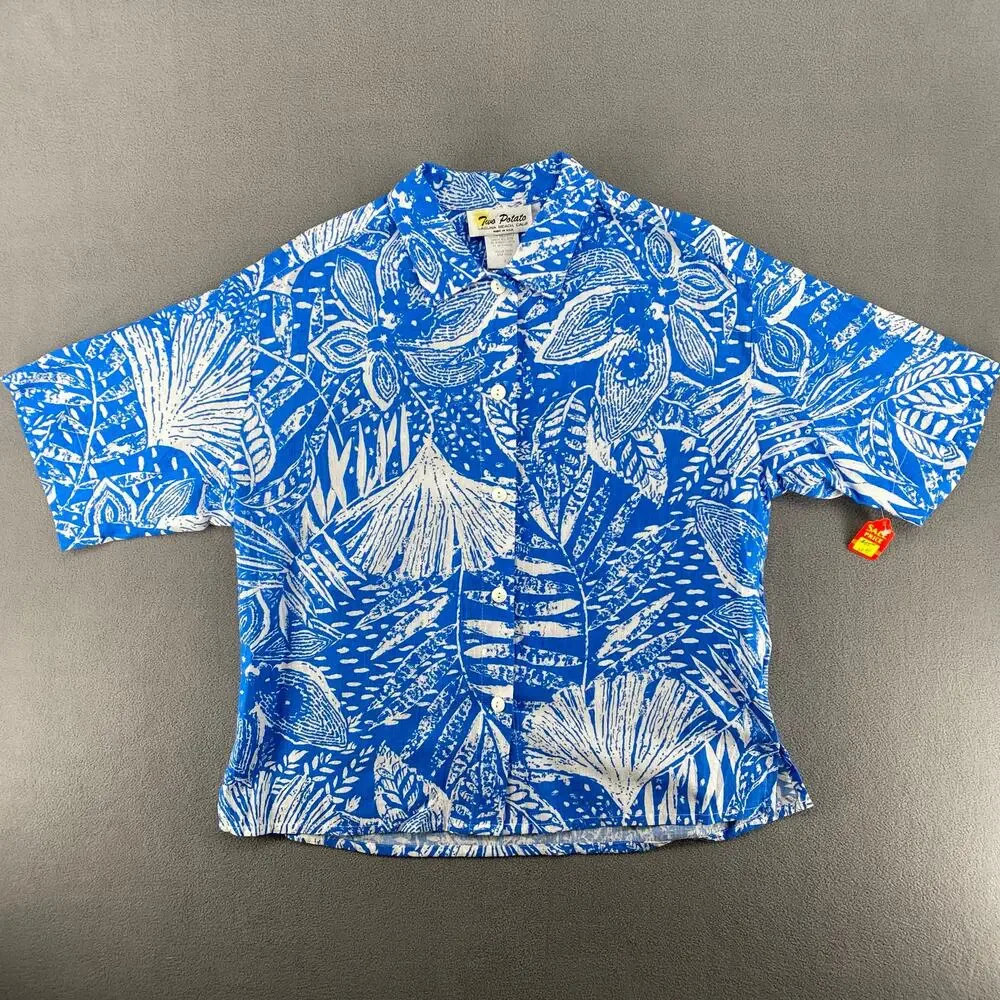 Vtg NOS 80s 90s Two Potato Resortwear Matching Vacation Set Botanical Print Blue